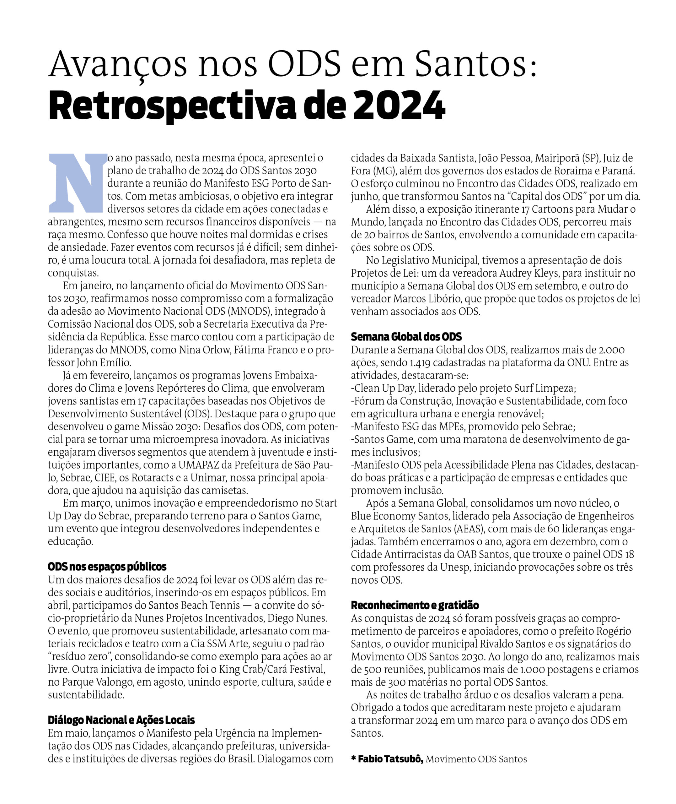 Avançamos! Relatório das ações ODS Santos em 2024