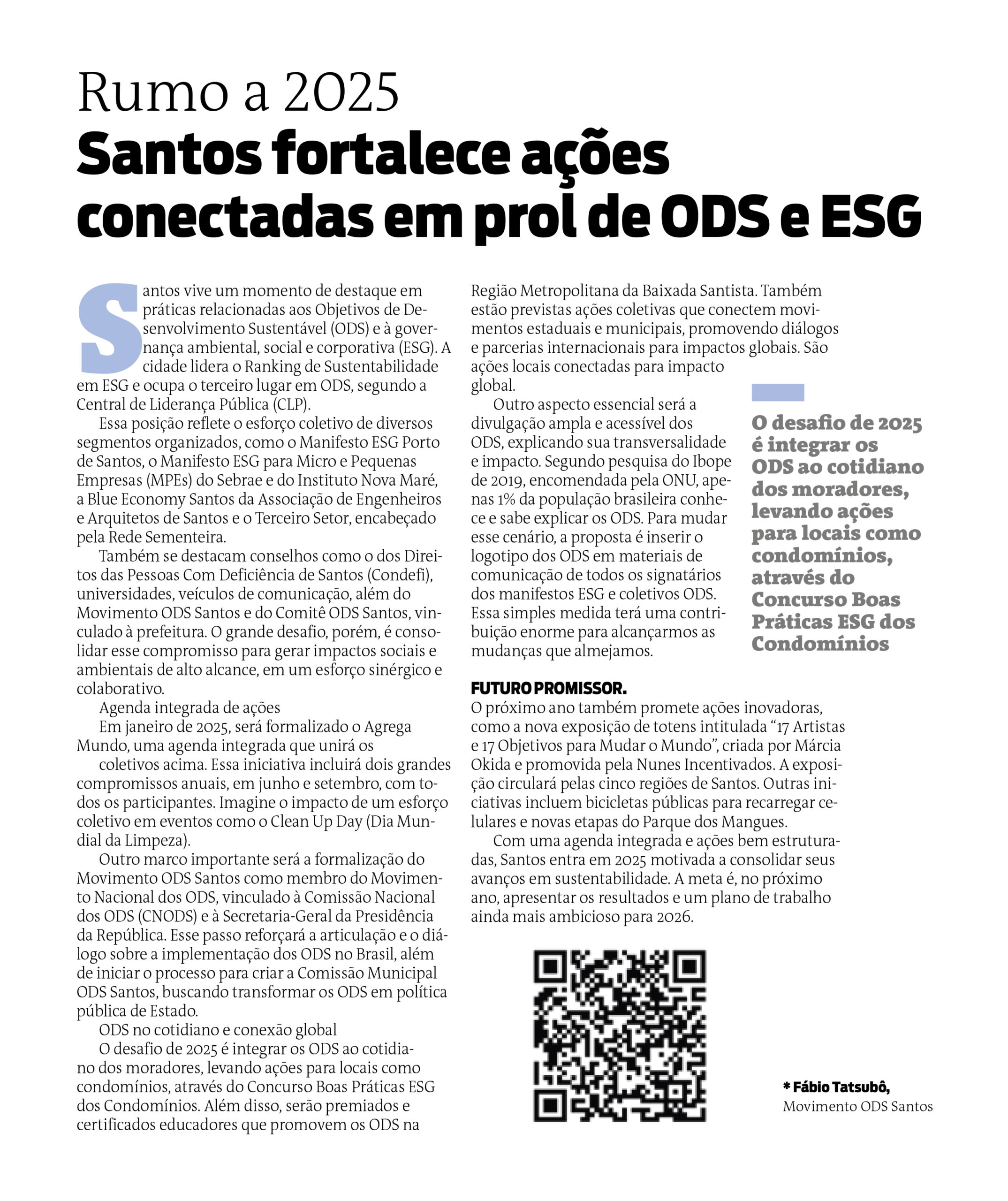 Rumo a 2025, Santos fortalece ações conectadas em prol dos ODS e ESG