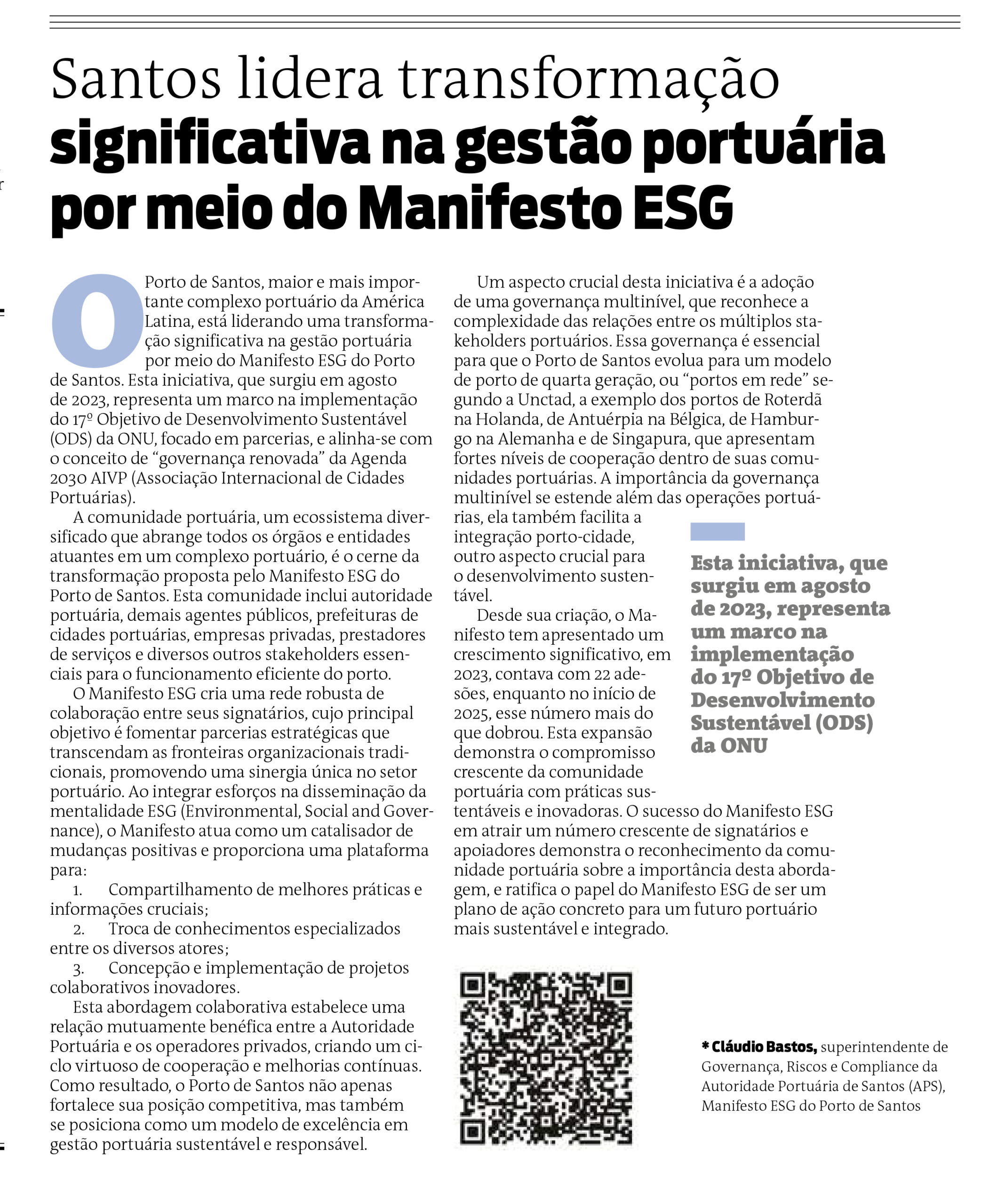 Manifesto ESG do Porto de Santos: Uma nova era de governança portuária