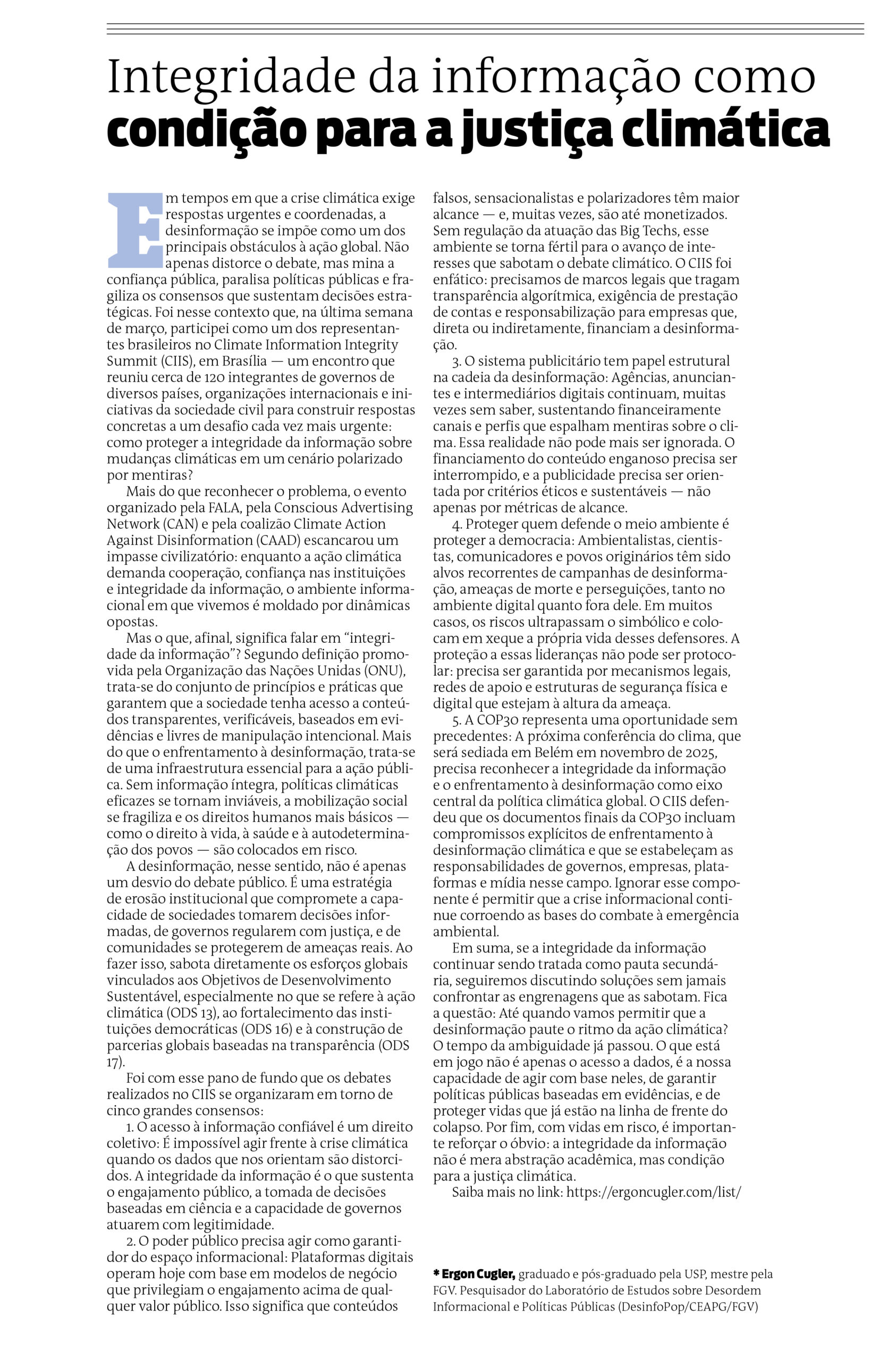 Integridade da informação como condição para a justiça climática