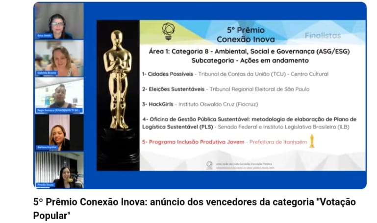 Programa Inclusão Produtiva Jovem foi vencedor na categoria Voto Popular, 5º Prêmio Conexão Inova