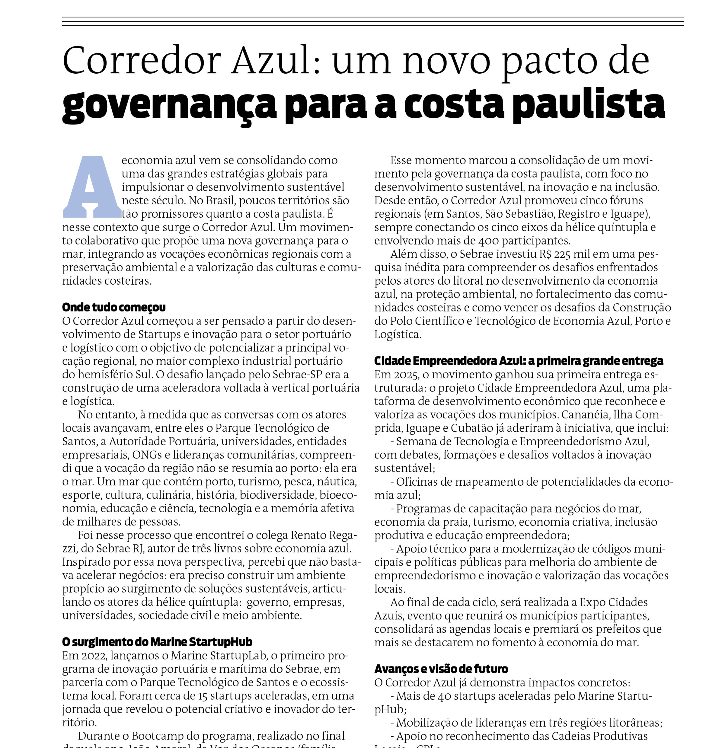 Corredor Azul: um novo pacto de governança para a costa paulista