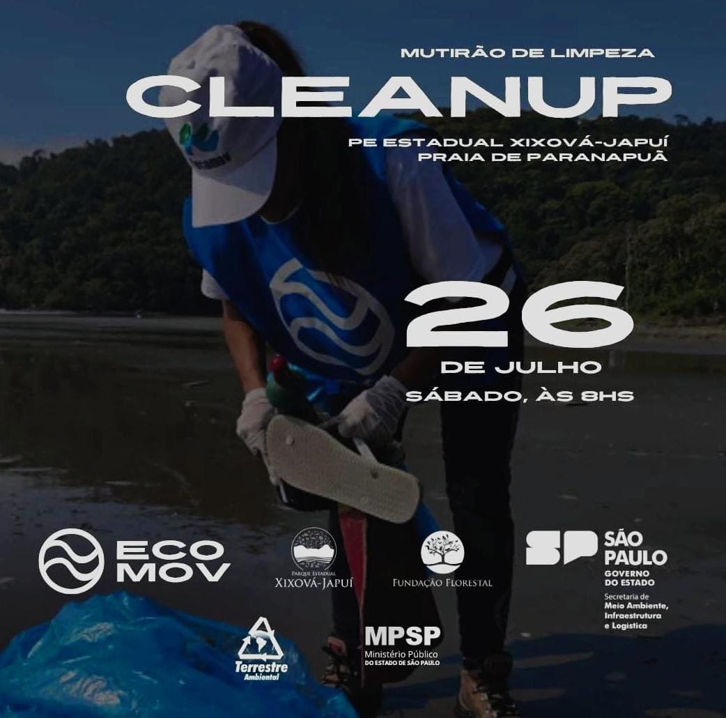 Ecomov e Surf Raízes juntos na limpeza de praia no Parque Estadual Xixová/Japuí