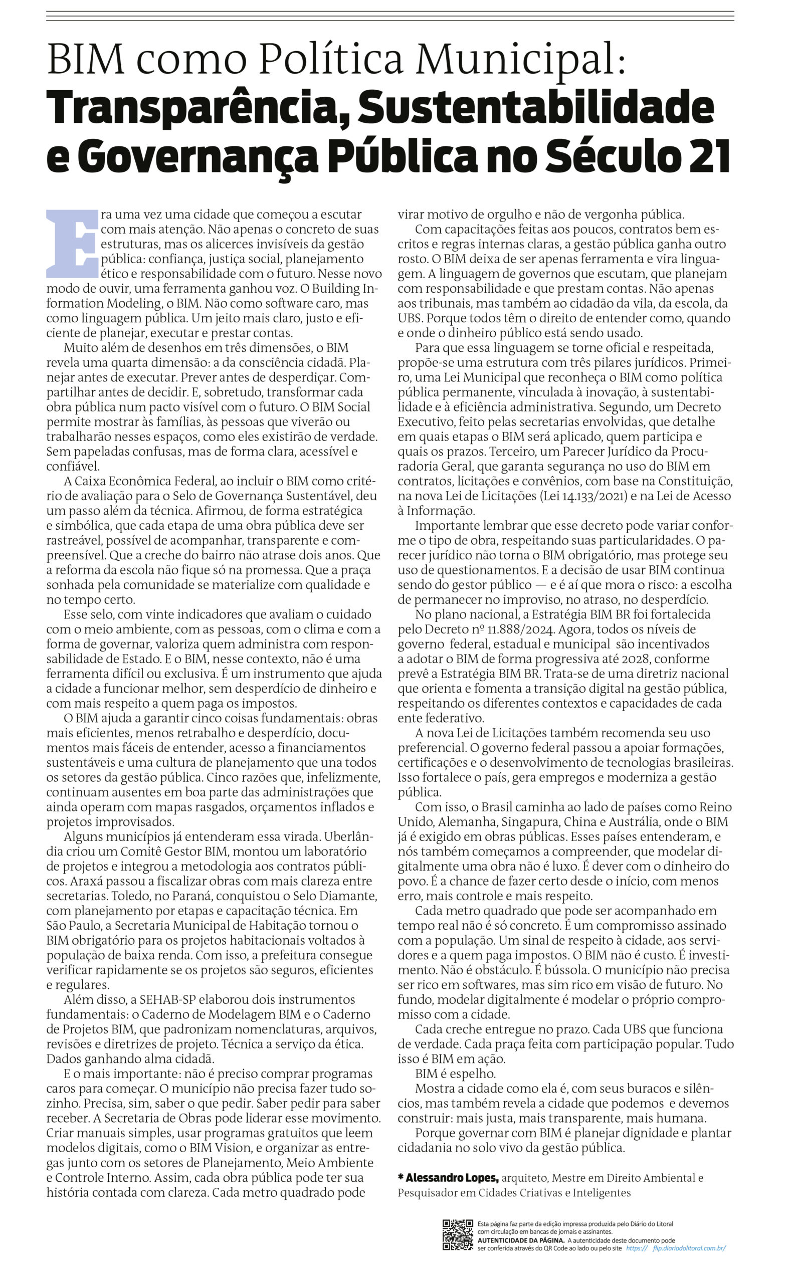 BIM como Política Municipal: Transparência, Sustentabilidade e Governança Pública no Século XXI