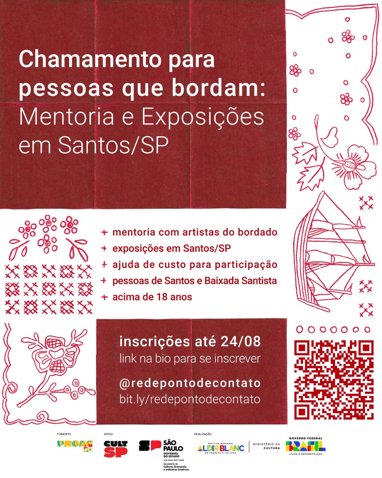 Projeto “Ponto de Contato” abre chamada para artistas e artesãs do bordado da Baixada Santista