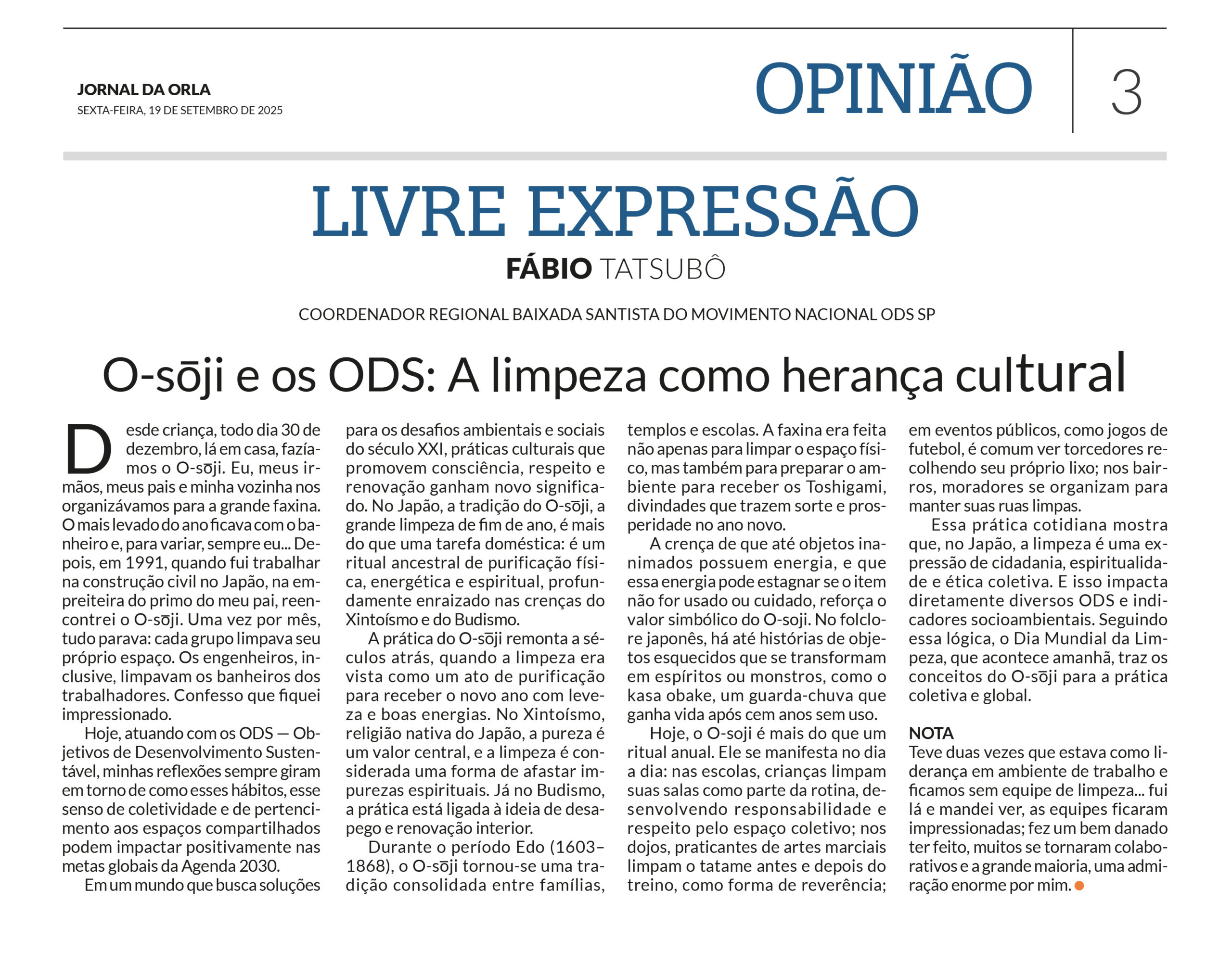 O-sōji e os ODS: A limpeza como herança cultural