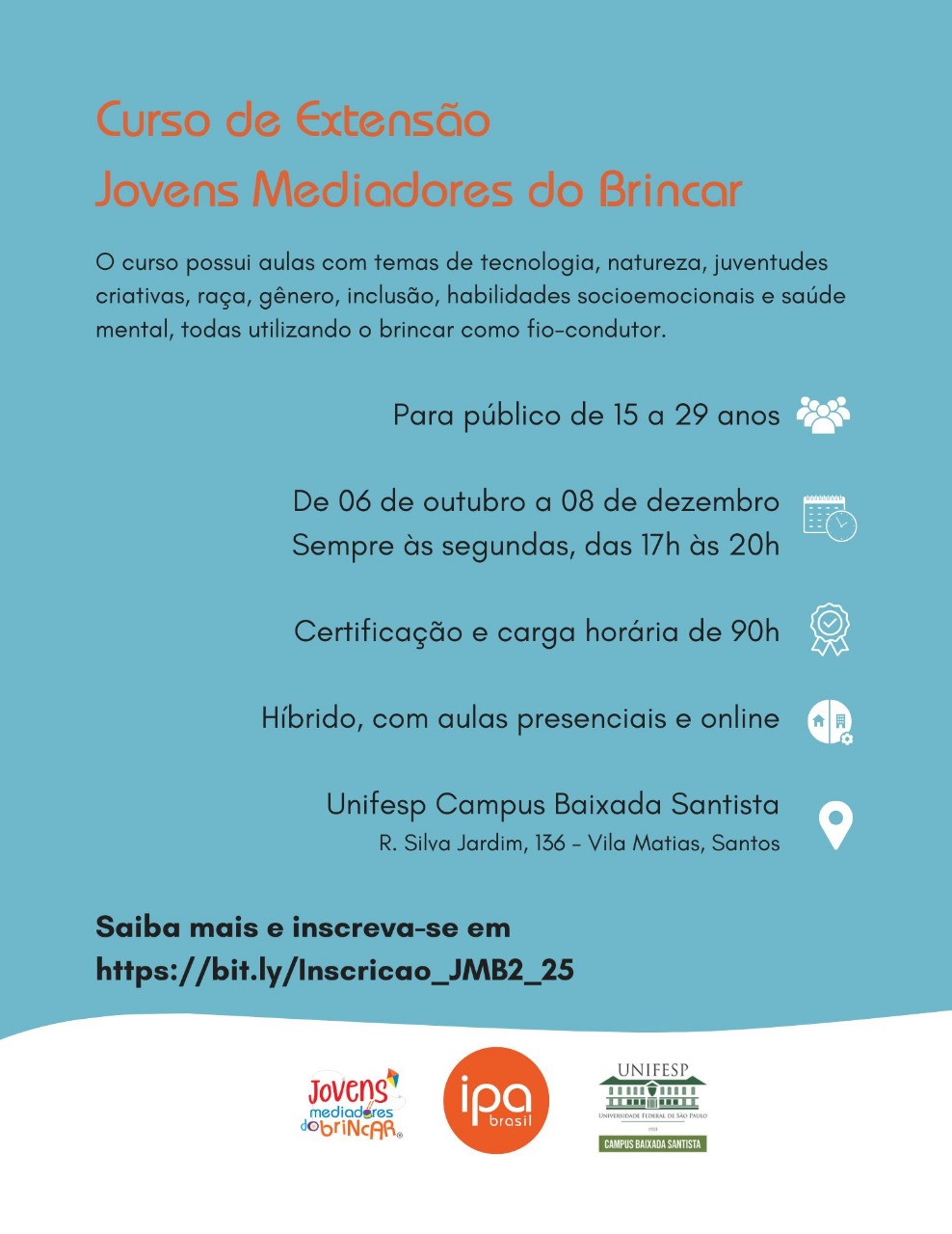 Curso de Extensão – Jovens Mediadores do Brincar abre inscrições para nova turma