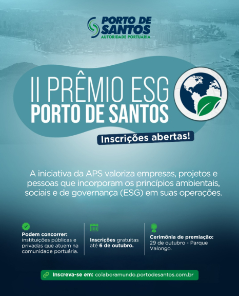 II Prêmio ESG Porto de Santos está com inscrições abertas (prorrogado dia 13)