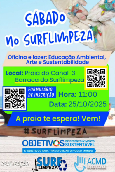 Projeto Surf Limpeza realiza oficina de educação ambiental e arte sustentável neste sábado, em Santos