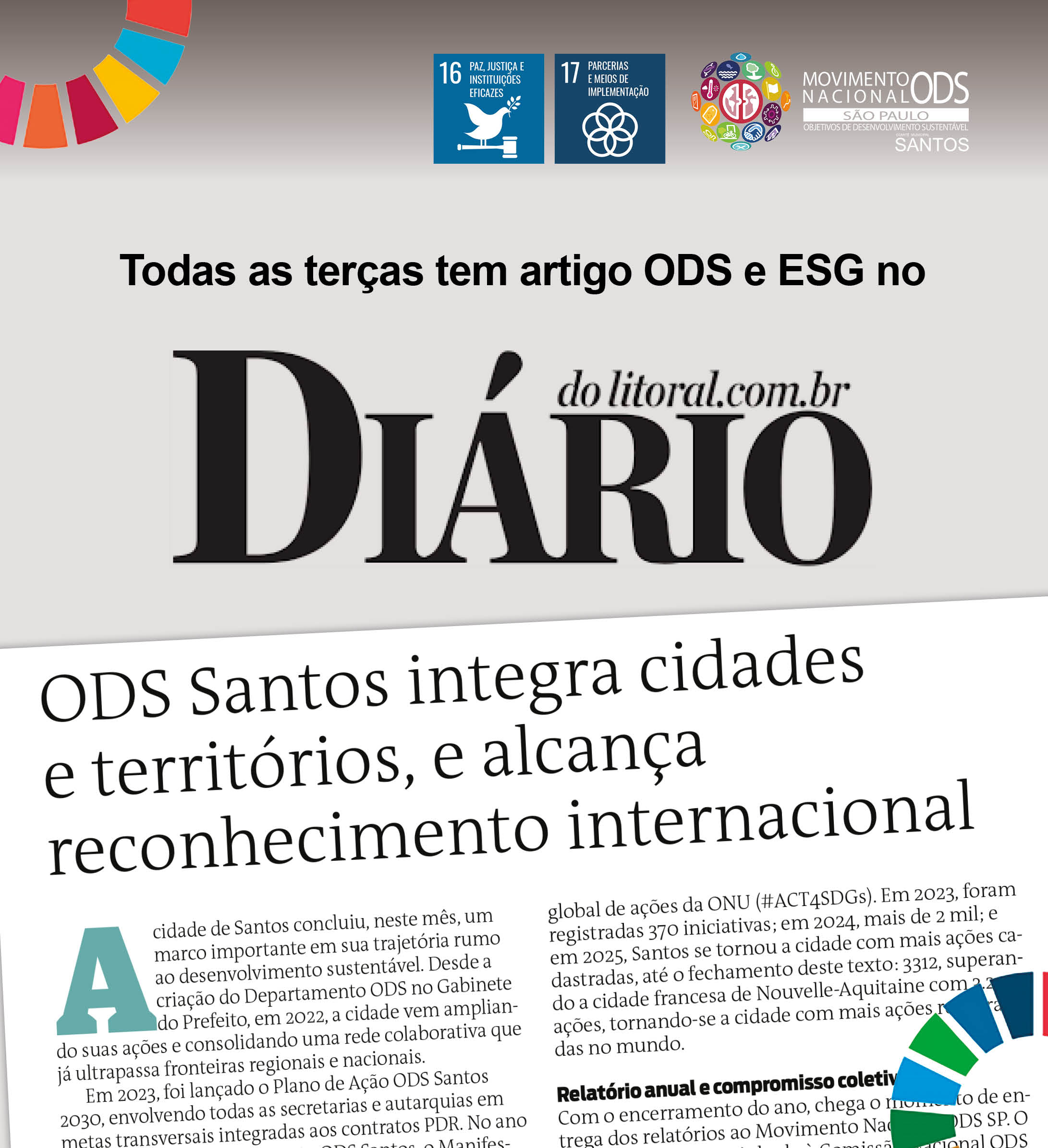 ODS Santos consolida integra cidades e territórios, e alcança e reconhecimento internacional