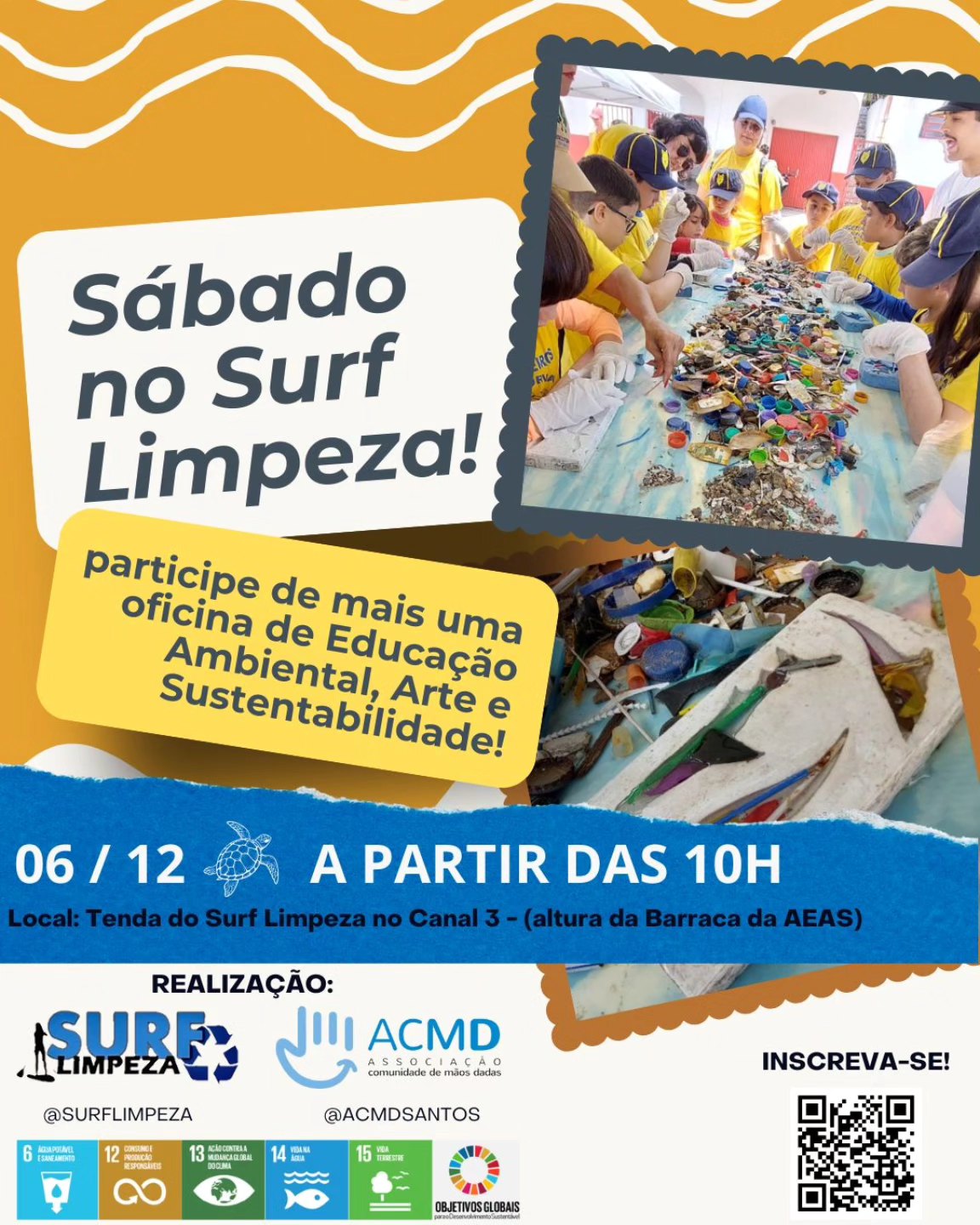 Surf Limpeza e ACMD realizam oficina de Educação Ambiental, Arte e Sustentabilidade neste sábado (06/12)