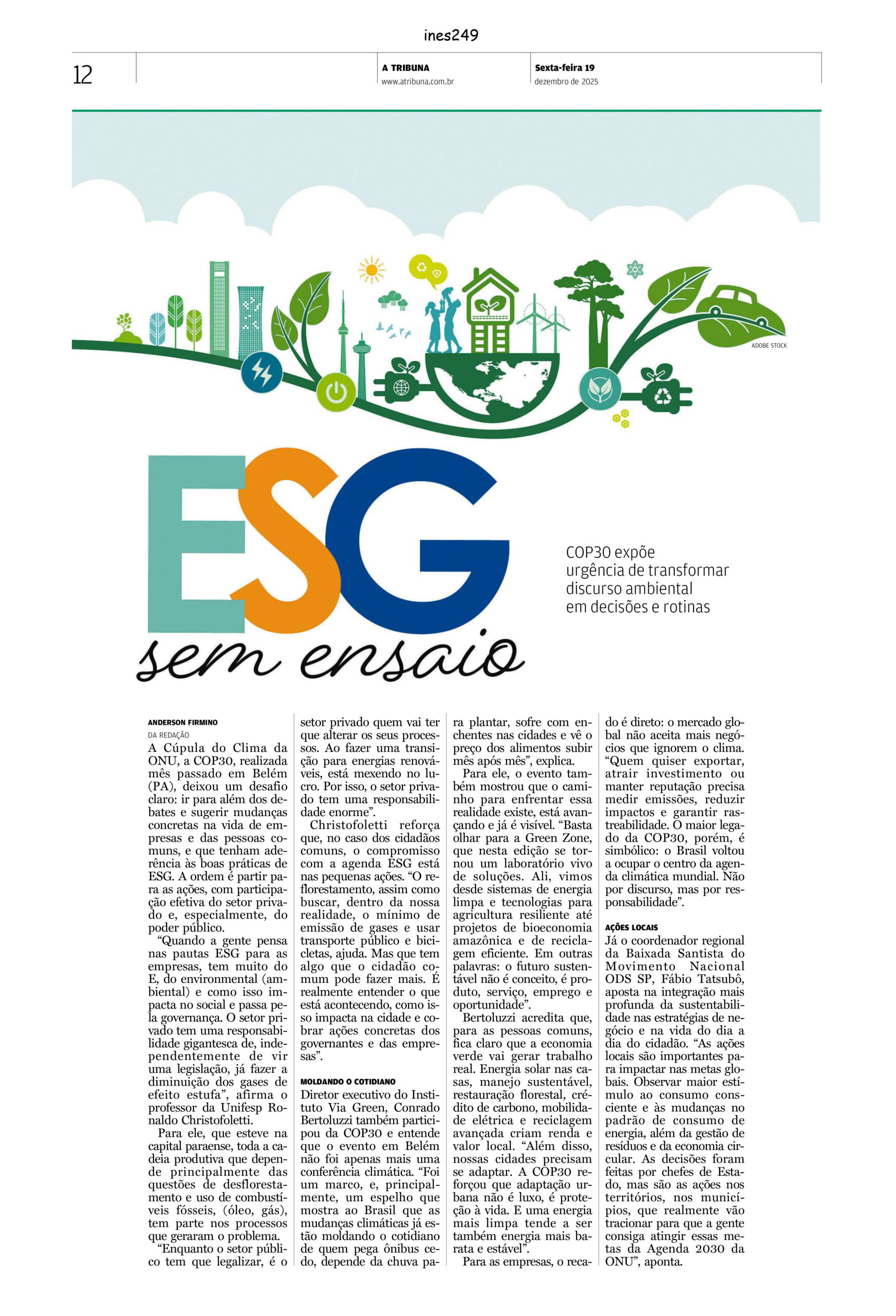 A Tribuna: COP30 reforça urgência de ações concretas na agenda ESG