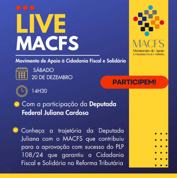 Live debate impactos da aprovação de regulamentação que garantiu a Cidadania Fiscal e Solidária nos estados brasileiros