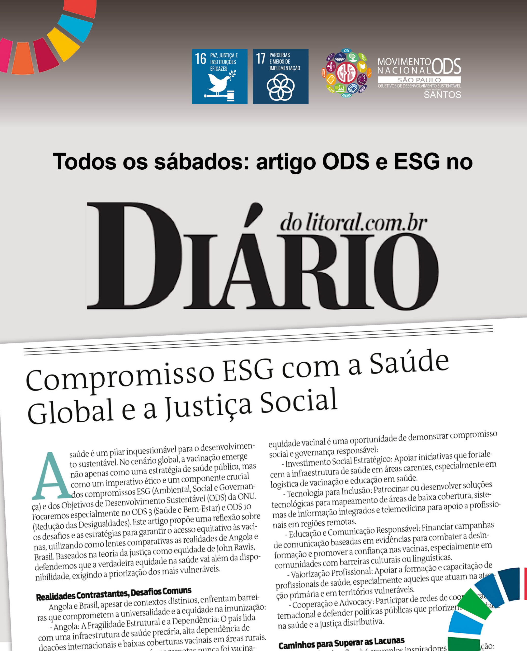 Artigo ODS no DL: Vacinação equitativa. Um compromisso ESG com a saúde global e a justiça social