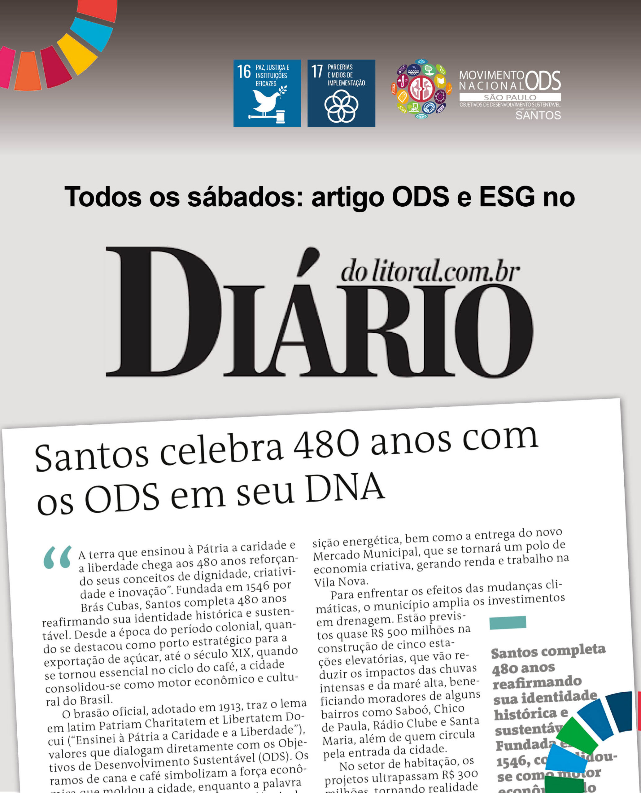 Artigo ODS no DL. Santos celebra 480 anos com os ODS em seu DNA