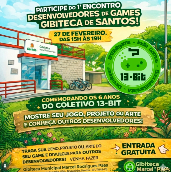 Coletivo 13-Bit celebra 6 anos com evento inédito para fortalecer a cena de games em Santos