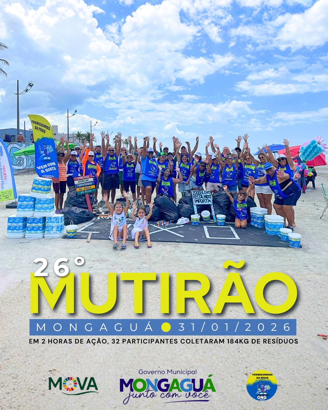 Formiguinhas da Praia realiza 26º Mutirão de Limpeza e mobilizam comunidade em Mongaguá