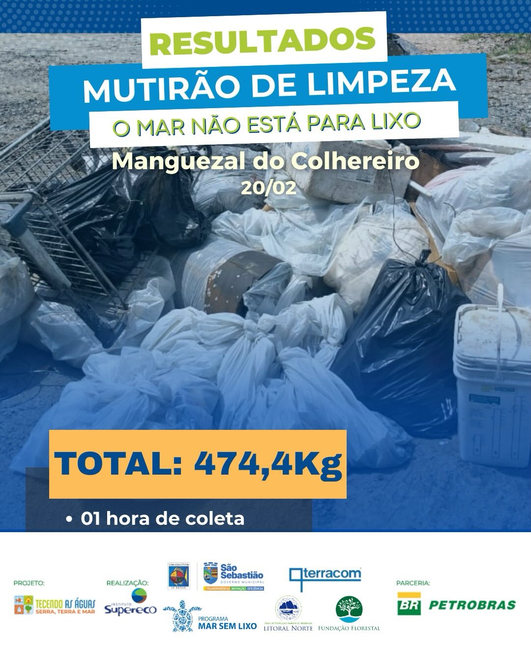 Mutirão retira quase meia tonelada de resíduos do Manguezal do Colhereiro em São Sebastião