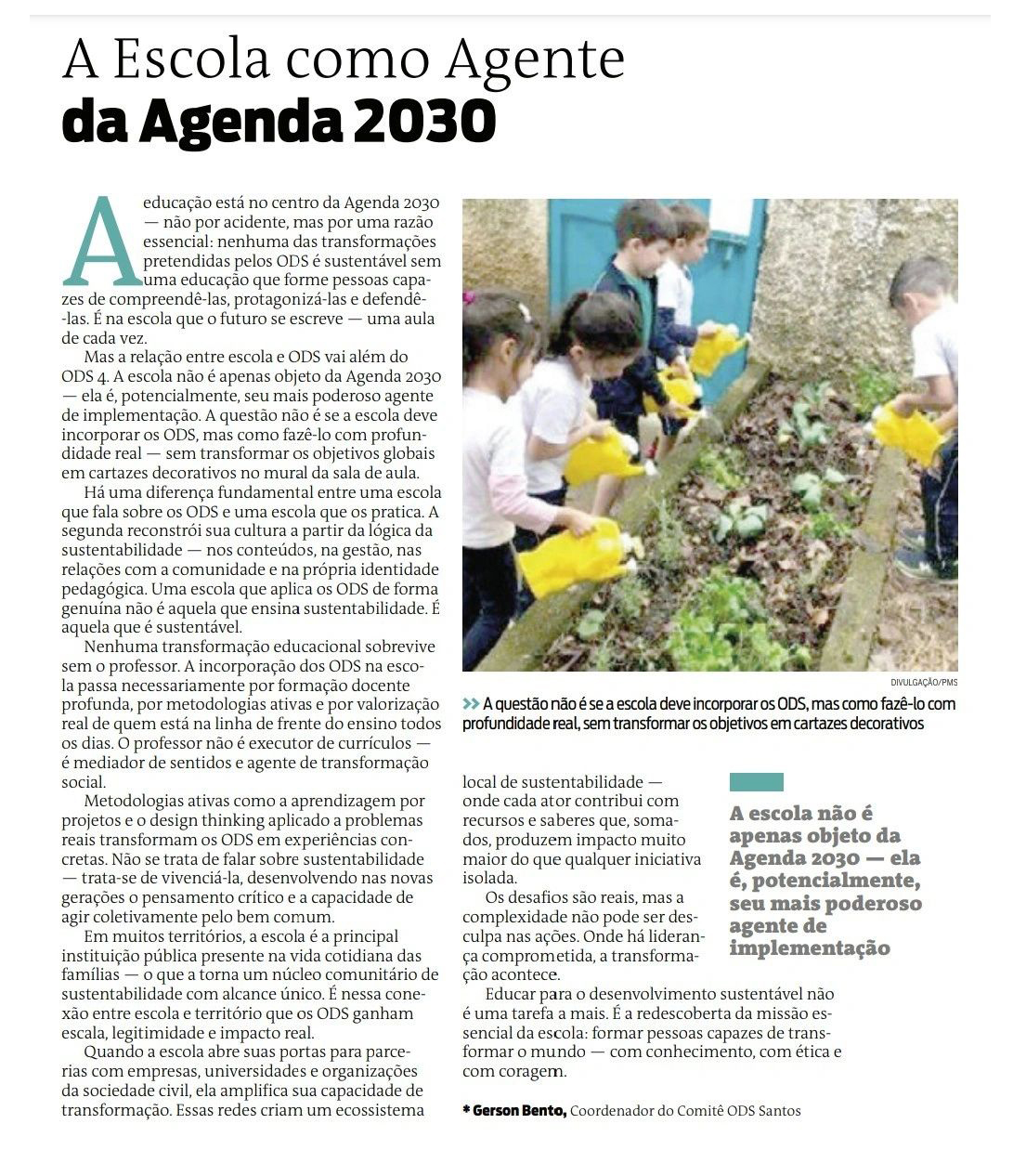Artigo ODS no DL. A escola como agente da Agenda 2030