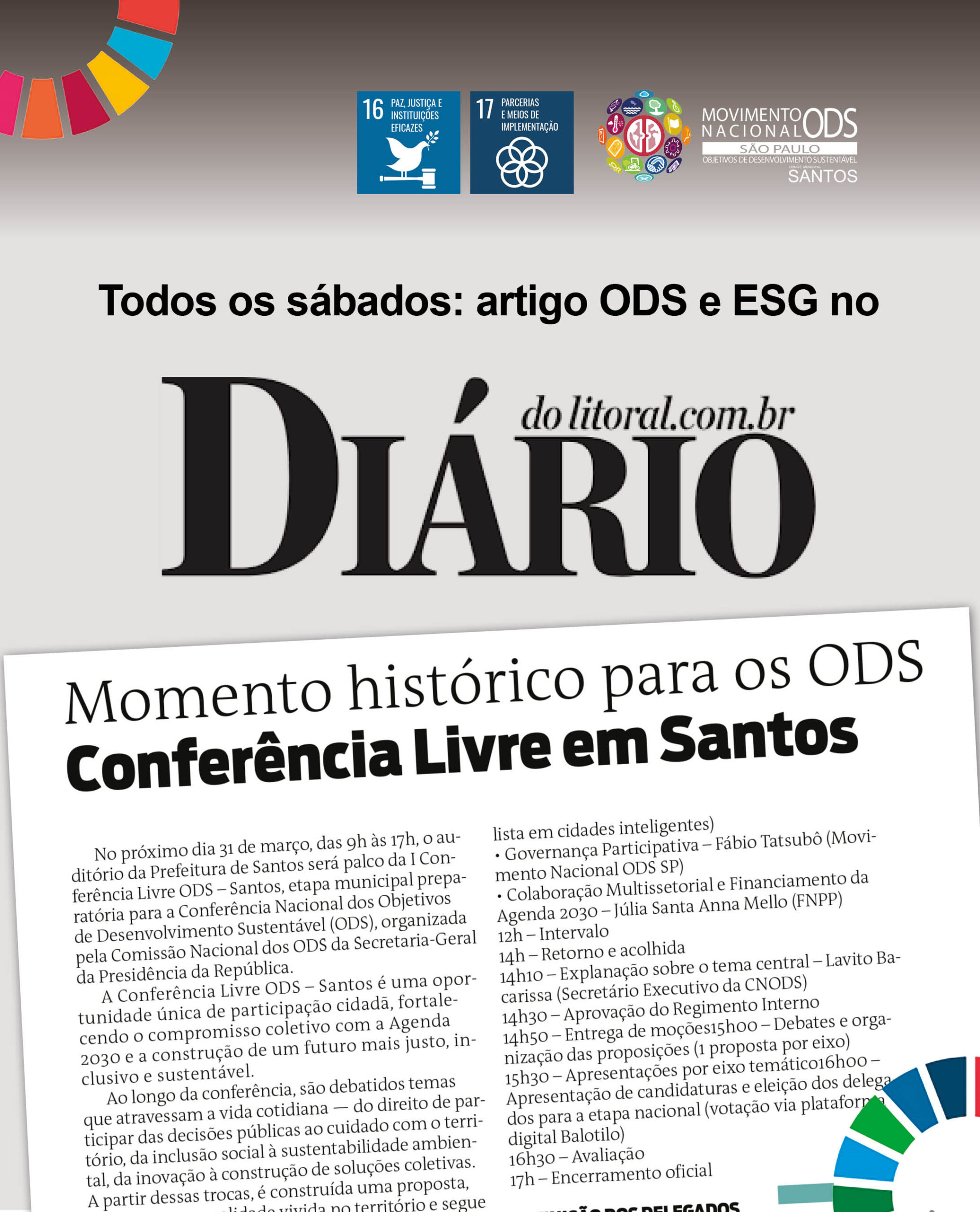 Artigo ODS no DL. Momento histórico para os ODS: Conferência Livre em Santos